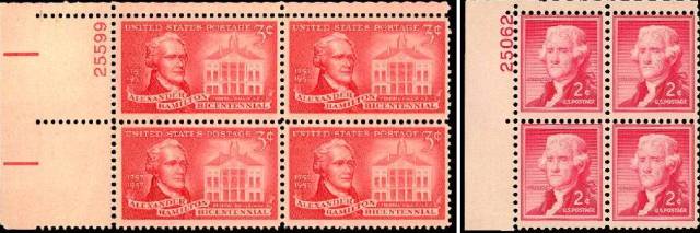 Hamilton and Jefferson on U.S. postage stamps