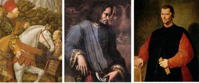 Piero-Lorenzo-Machiavelli (left to Right) Piero de’ Medici, Lorenzo's Father (1416-1469); Lorenzo de’ Medici, "The Magnificent" (1449-1492); Nicolo Machiavelli (1469-1527), A