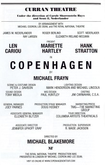 Copenhagen Playbill Cast