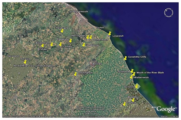 Places in Suffolk County mentioned in the book, along with the author's musings on their historical and literary connections to many parts of the world [Please click on the image]